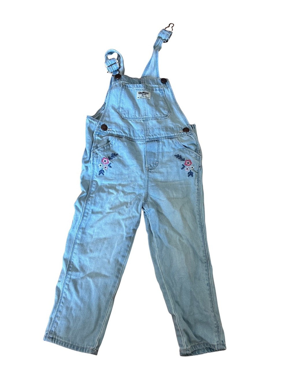 Light Wash Oshkosh B’gosh Denim Overalls with Floral Embroidery
